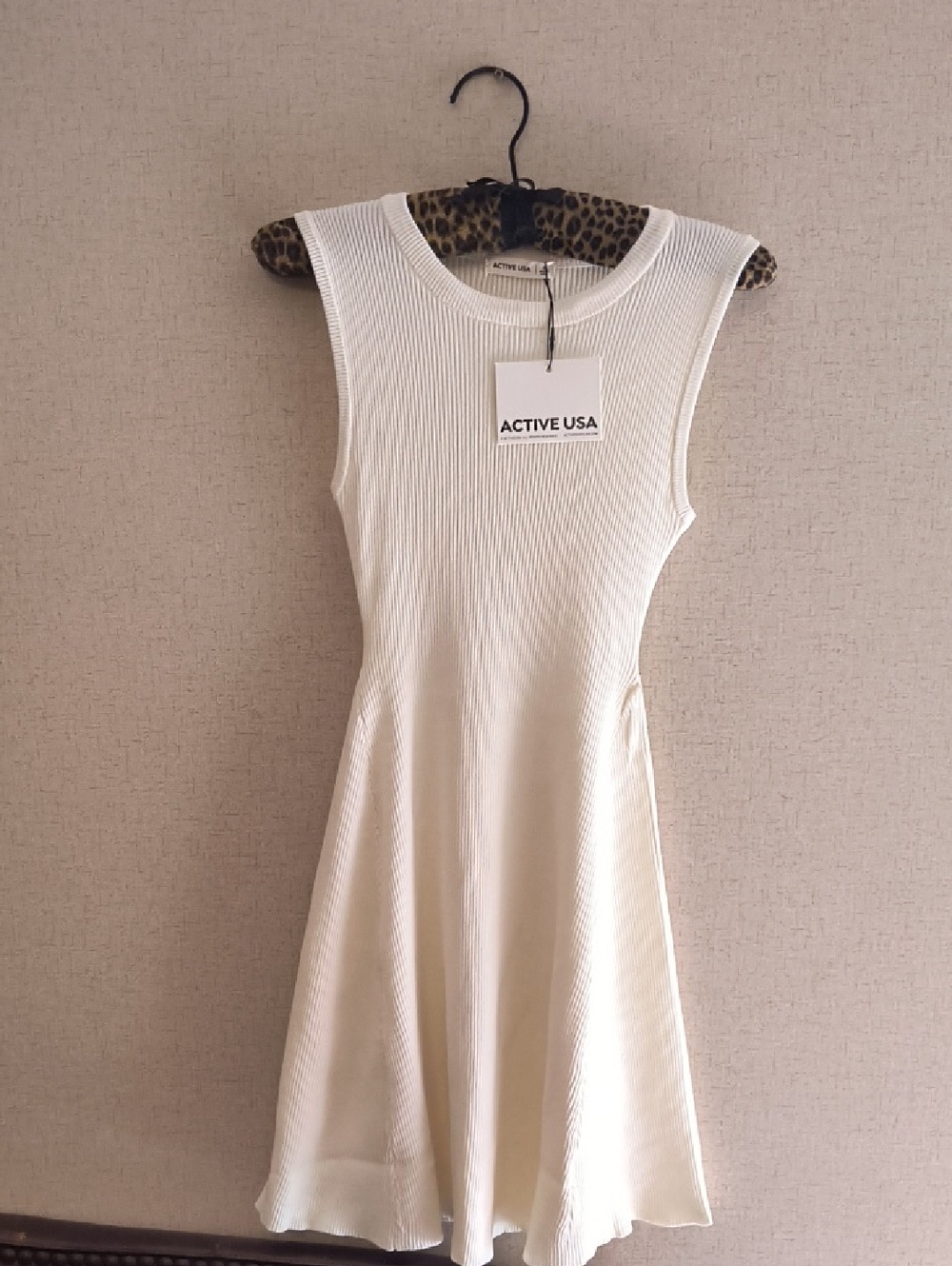 Active USA Cream Ribbed Fit-and-Flare Mini Dress